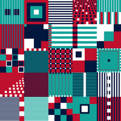 Seamless pattern, geometry shapes in green, blue and red tone