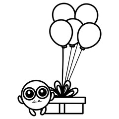 emoticon face with balloons helium and gift