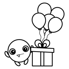 emoticon face with balloons helium and gift