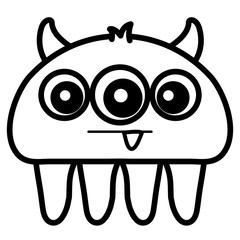 crazy monster with three eyes comic character