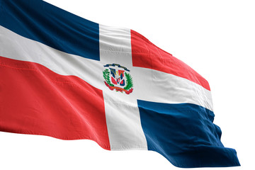 Dominican Republic flag waving isolated white background 3D illustration - obrazy, fototapety, plakaty