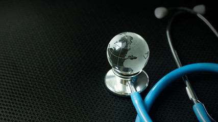 stethoscopes on black background image close up
