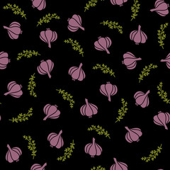 seamless garlic pattern dark background