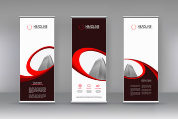 Vector vertical banner. Banner design in three different shape with building illustration. Abstract geometric background. Can use for Cover, Annual Report, Poster, Brochure, Flyer