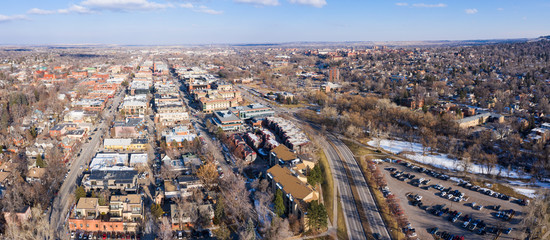 Boulder CO Aerial Panorama Downtown University District © CascadeCreatives