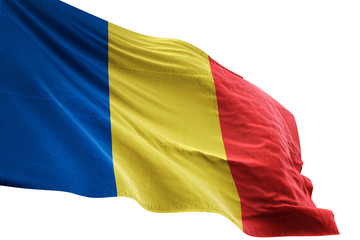 Obraz premium Romania flag waving isolated white background 3D illustration