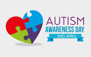 heart puzzle with ribbon to autism day