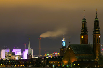 Fototapeta na wymiar Stockholm, Sweden Night view of city with Högalid Church, City Hall, and downtown.
