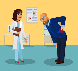 Old Man and Doctor in Hospital Room Flat Drawing