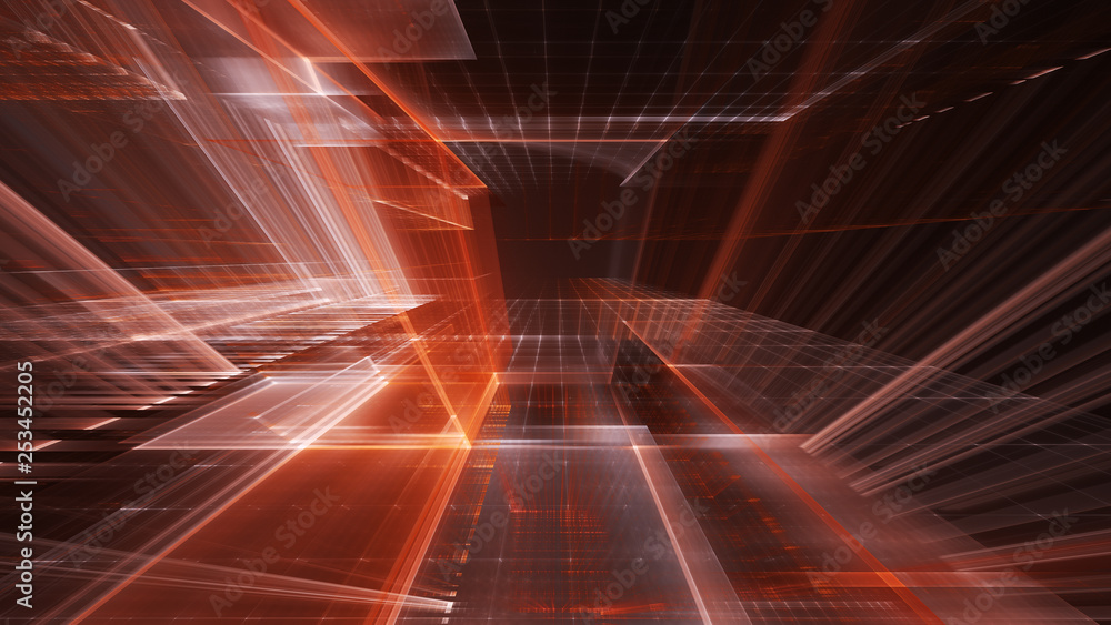 Poster abstract red on black background element. fractal graphics 3d illustration. science or technology co