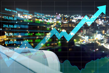 Financial economic growth of Stock index marketing on travel and aircraft transportation background.
