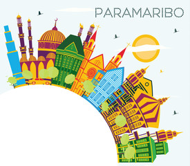 Paramaribo Suriname City Skyline with Color Buildings, Blue Sky and Copy Space.