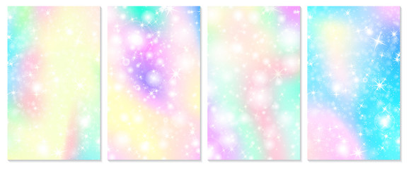 Unicorn rainbow background. Holographic sky