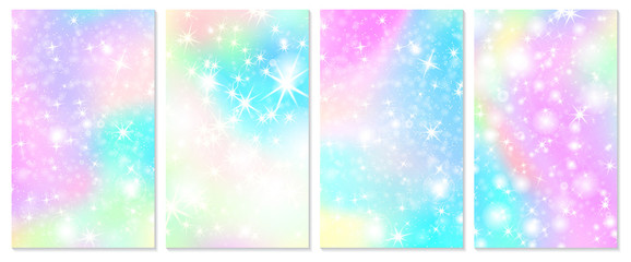 Unicorn rainbow background. Holographic sky