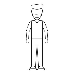 young man cartoon faceless in black and white