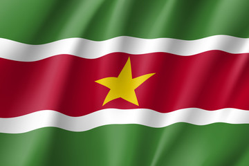 Republic Suriname national flag. Patriotic symbol in official country colors. Illustration of South America state realistic flag. Vector icon