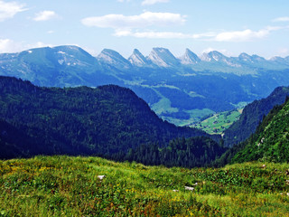 Mountain massive Churfirsten, between river valleys Thurtal and Seeztal - Canton of St. Gallen,...