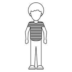 young man cartoon faceless in black and white