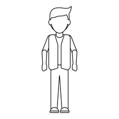 young man cartoon faceless in black and white
