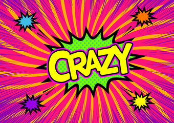 アメコミ調クレイジーポップ　Crazy, Comic Speech Bubble, Cartoon.