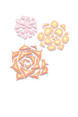 Vertical card with gentle succulents cut out of paper in pastel color with a top view on white background. Vector template for invitation, banner and your creativity