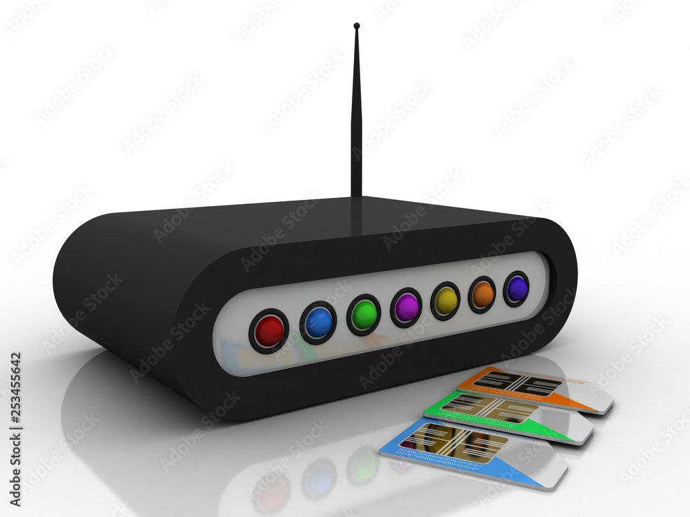 Poster 3d render wifi modem with sim card