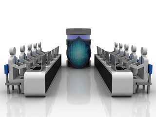 3d illustration Business Network with database shield