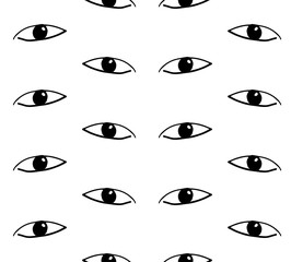 Eyes looking modern seamless repeat pattern   hand drawn. Fabric textile in black and white, minimalist wallpaper, backdrop, trendy fashion design