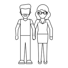 young couple cartoon faceless in black and white