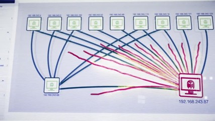 Abstract animation of the computers hacking process. Internet and data security.