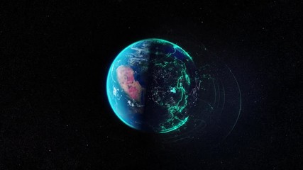 Abstract animation of digital Earth Globe rotating with digital data globe loop and data network. Technology of the future.
