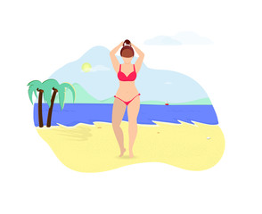 Girl in Bikini Posing on Summer Beach Background