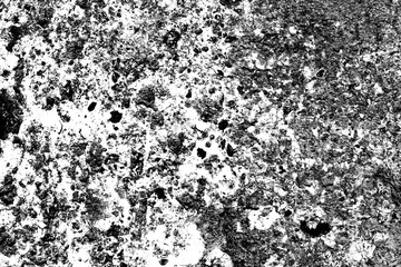 Monochrome particles abstract texture. Grunge black and white pattern with cracks, scuffs, stains, ink spots, lines. Dark design background surface. Gray printing element