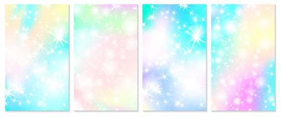 Unicorn rainbow background. Holographic sky