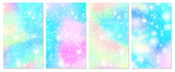 Unicorn rainbow background. Holographic sky