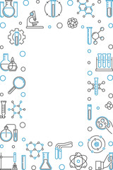 Vertical frame with Chemistry outline icons. Vector modern illustration. Chemical Background in thin line style