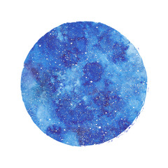 Grunge galaxy round frame. Blue cosmic background