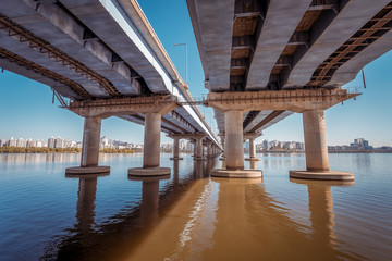 Han river with Mapogyo Bridge at Yeouido Hangang Park in Seoul, Korea..