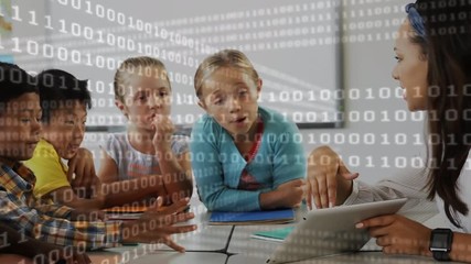 Teacher teaching kids on digital tablet - Powered by Adobe