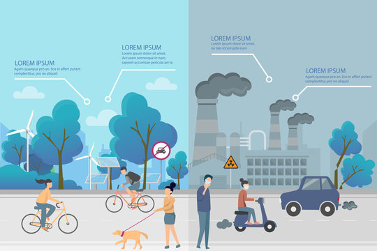 Environment, ecology infographic elements. risks and pollution, ecosystem.