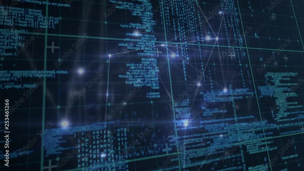 Poster animation of data connections and binary codes in motion
