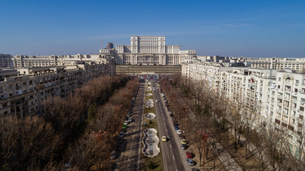 Bucharest city scape with a busy boulevard on a sunny day
