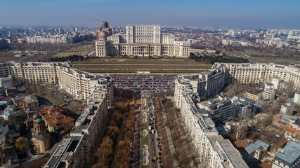 Bucharest city scape with a busy boulevard on a sunny day