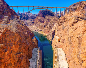 Famous and amazing Hoover Dam at Lake Mead, Nevada and Arizona Border.