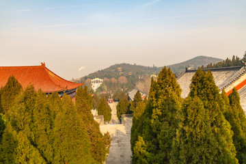 landscape of the complex of nanshan temple at longkou City in Lushan Mountain in Shandong Province of China
