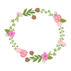 Obraz na płótnie Canvas Vector illustration colorful wreath frame blooms hand drawn