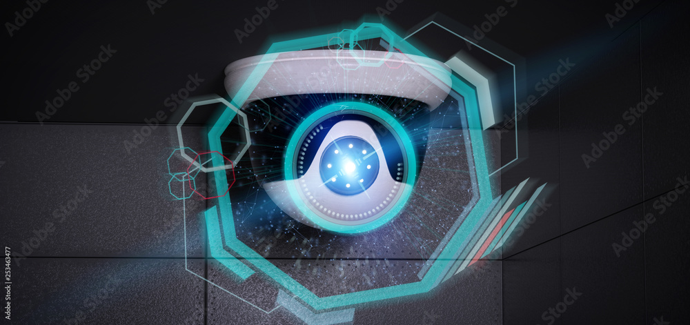 Poster security camera targeting a detected intrusion - 3d renderinga