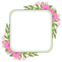 Vector illustration greeting card template or invitation card with pink flower frames bloom hand drawn