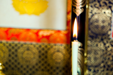 Candle in a Buddhist altar. 仏壇のろうそく