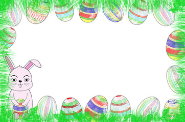 beautiful illustration with Easter eggs and Bunny on white background